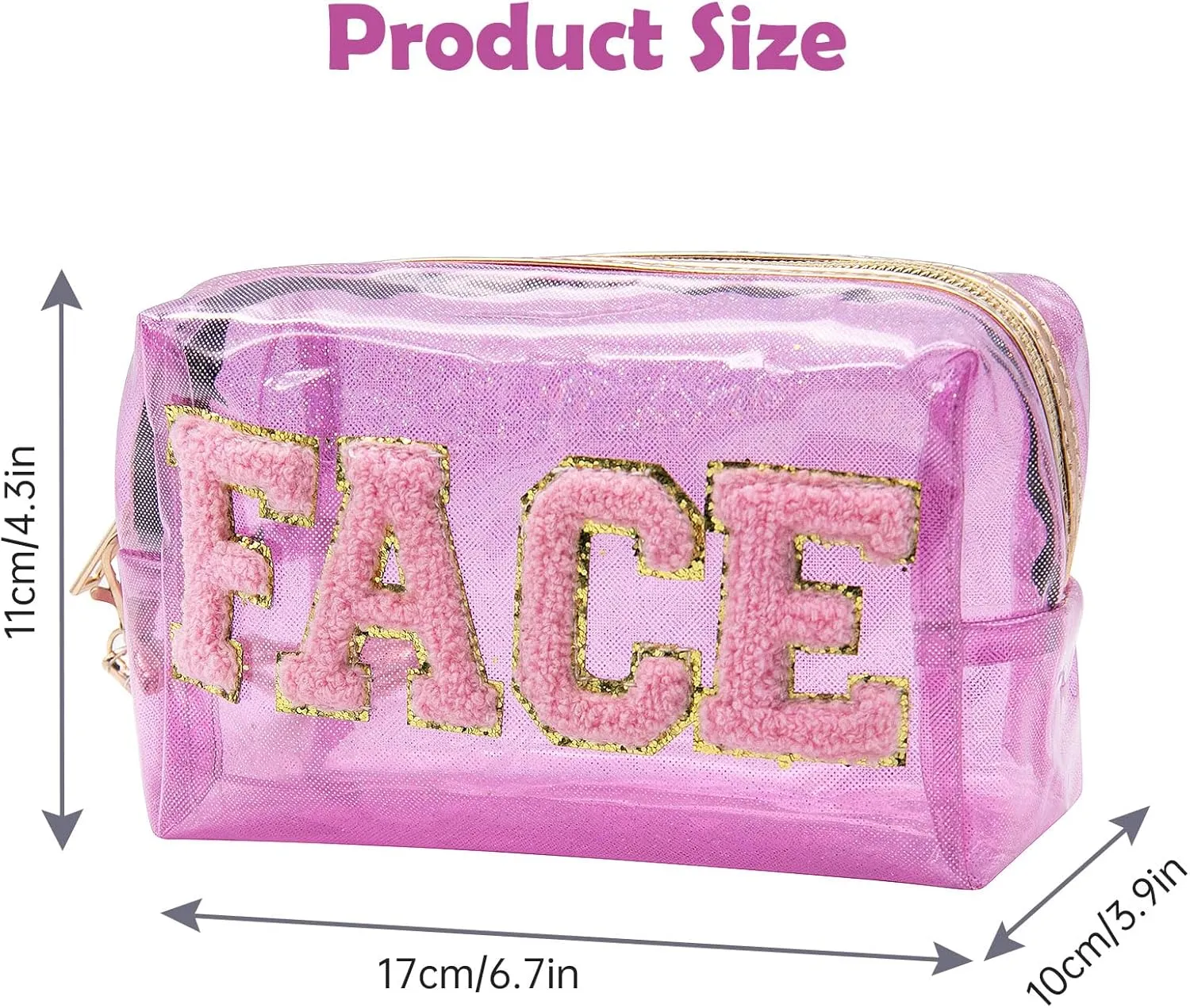 Long Keeper Clear Cosmetic Bag Waterproof Letter Make Up Bag Women Travel Makeup Organizer Bag Toiletry Bag with Handle Strap (Pink)