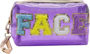 Long Keeper Clear Cosmetic Bag Waterproof Letter Make Up Bag Women Travel Makeup Organizer Bag Toiletry Bag with Handle Strap (Purple)