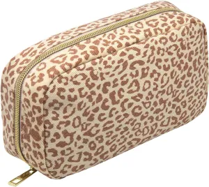 Long Keeper Cosmetic Bags for Women - Water Resistant Make Up Pouch Travel Zipper Toiletry Bag Makeup Organizer (Leopard)