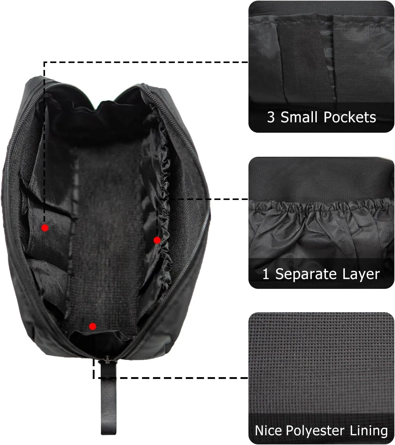 Long Keeper Small Cosmetic Bag Women Water Resistant Make Up Bag Cute Mini Travel Makeup Organizer Bag Portable Toiletry Bag (Black)