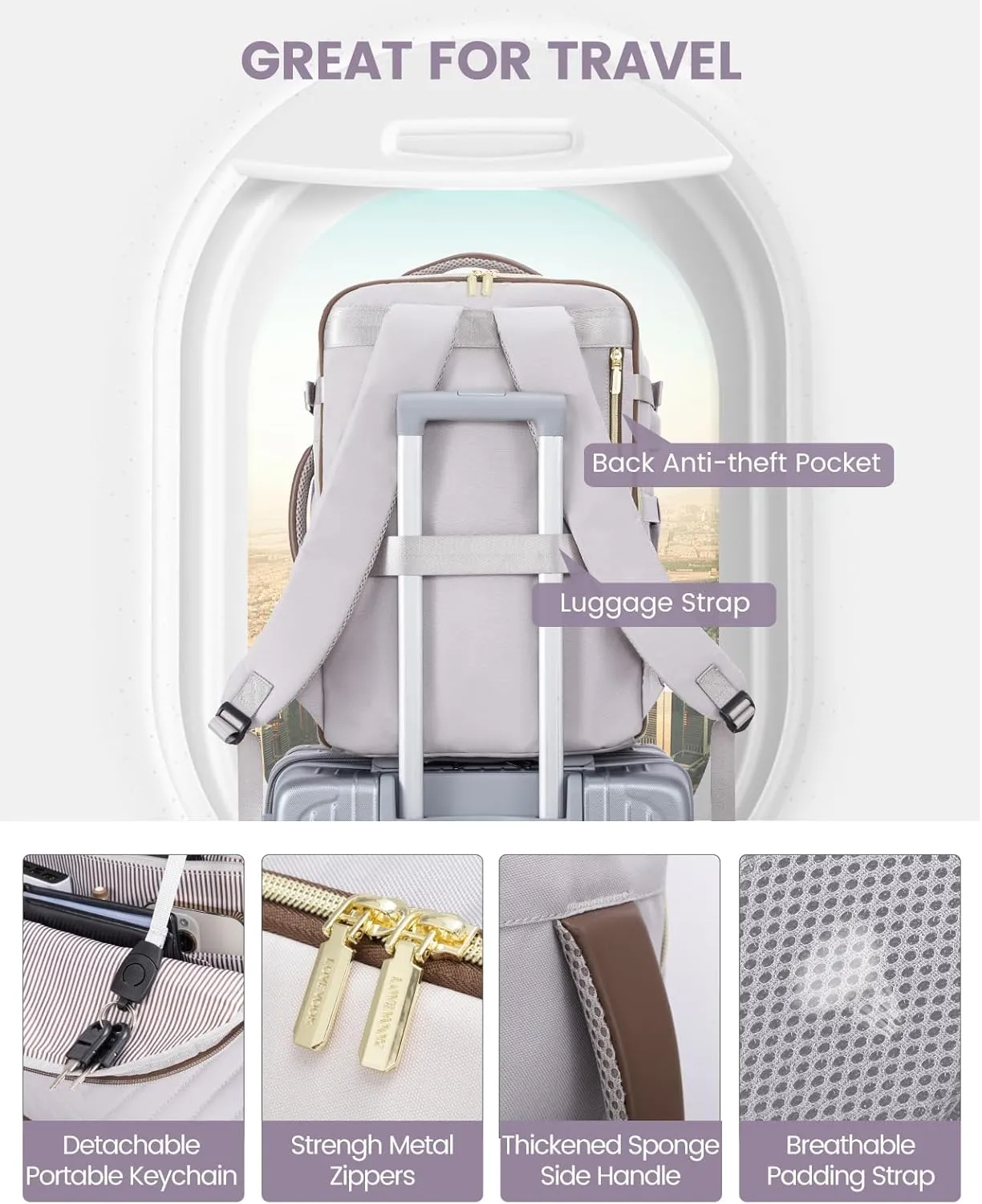 LOVEVOOK Travel Backpack for Women, 40L Carry On Backpack for Airplanes, 17 Inch Laptop Personal Item Travel Bag with 3 Cubes