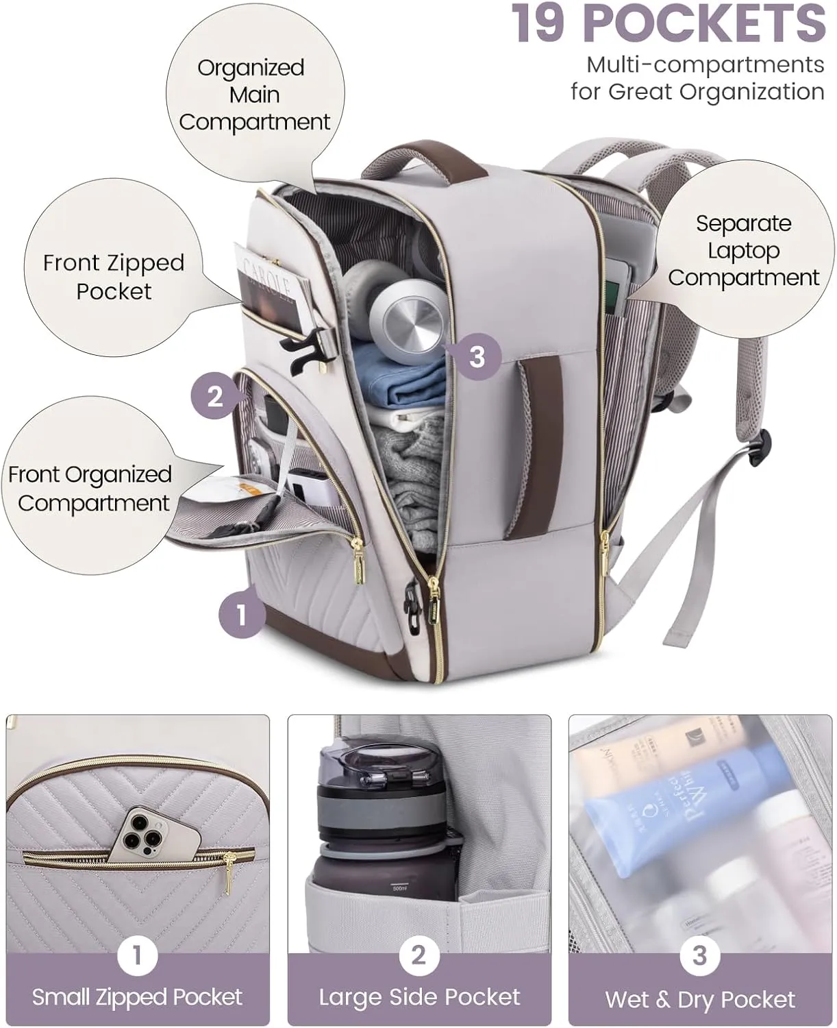 LOVEVOOK Travel Backpack for Women, 40L Carry On Backpack for Airplanes, 17 Inch Laptop Personal Item Travel Bag with 3 Cubes