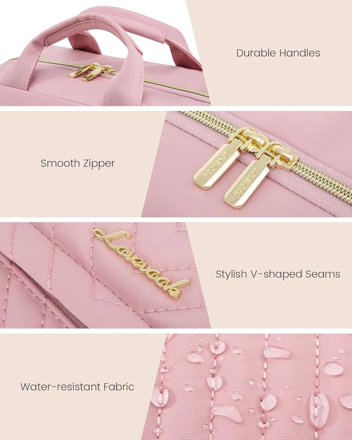 LOVEVOOK Travel Toiletry Bag for Women, Waterproof Hanging Makeup Bag with Jewelry Compartment, Come with TSA Approved Clear Cosmetic Bag for Trips Camping Bathroom(Pink,12.5 Inch 2-piece set)