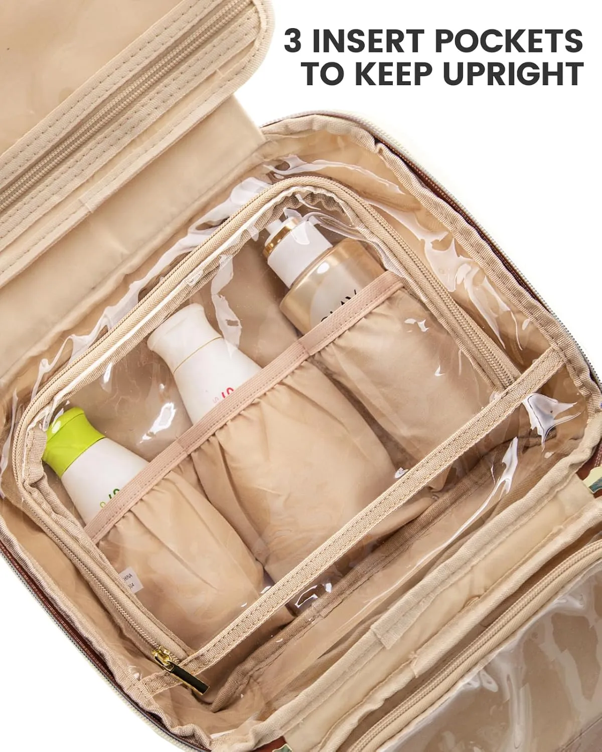 LOVEVOOK Travel Toiletry Bag for Women, Waterproof Hanging Makeup Bag with Jewelry Compartment, Come with TSA Approved Clear Cosmetic Bag for Trips Camping Bathroom(Pink,12.5 Inch 2-piece set)