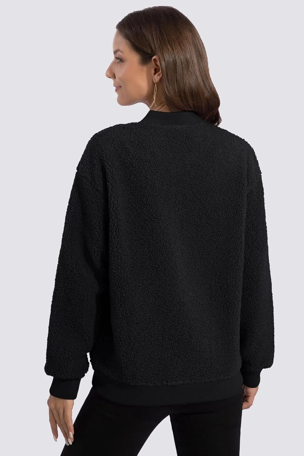 MAGCOMSEN Women's Sherpa Fleece Jacket Long Sleeve Fuzzy Comfy Fall Coat Bomber Zip Up Winter Jackets with Pockets