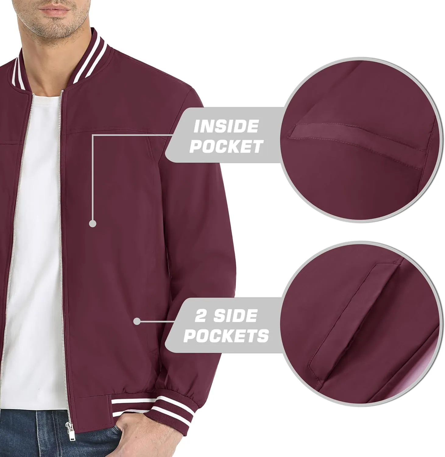MAGNIVIT Men's Bomber Jackets Lightweight Jacket Varsity Flight Jacket Baseball Windbreaker Water Resistant Spring Autumn