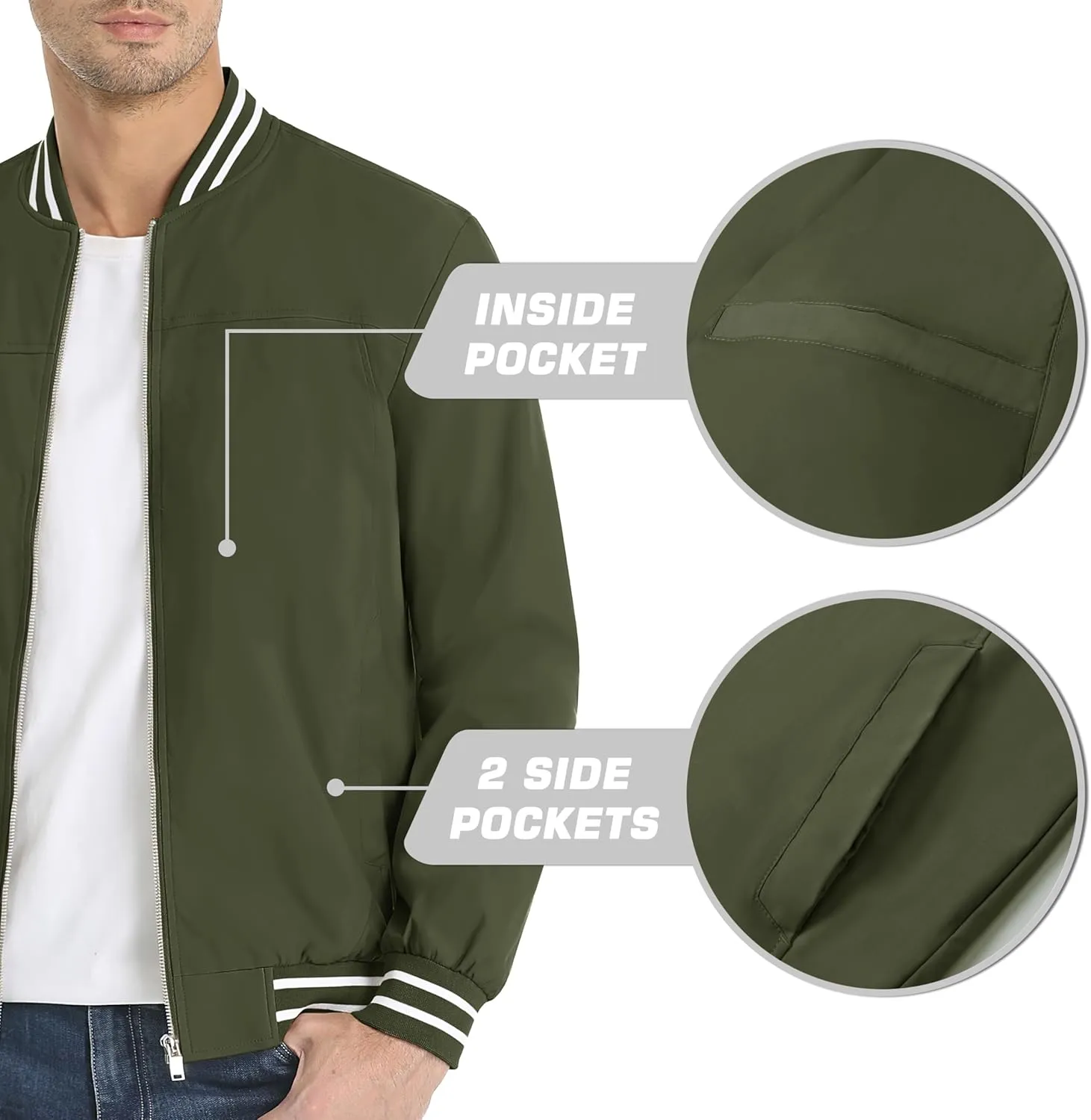 MAGNIVIT Men's Bomber Jackets Lightweight Jacket Varsity Flight Jacket Baseball Windbreaker Water Resistant Spring Autumn