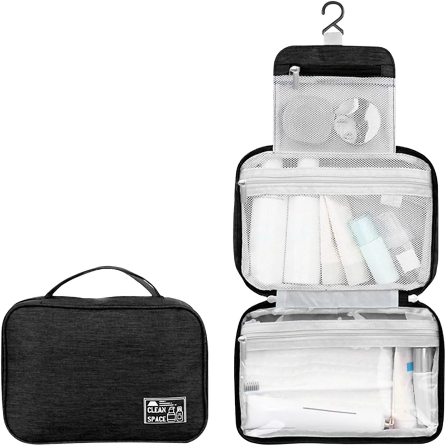 Makeup Carrying Case for Teens Toiletry Bag Travel Makeup Cosmetic Bag Large Hanging Toiletry Bag Storage with 3 Compartments Travel Organizer for Men and Women
