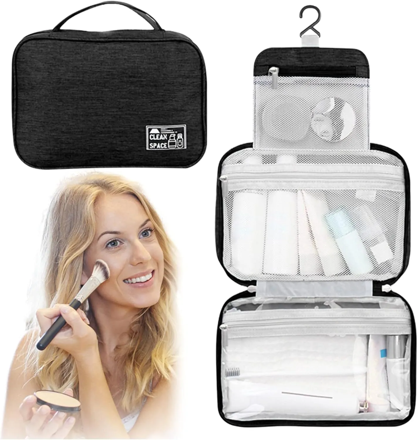 Makeup Carrying Case for Teens Toiletry Bag Travel Makeup Cosmetic Bag Large Hanging Toiletry Bag Storage with 3 Compartments Travel Organizer for Men and Women