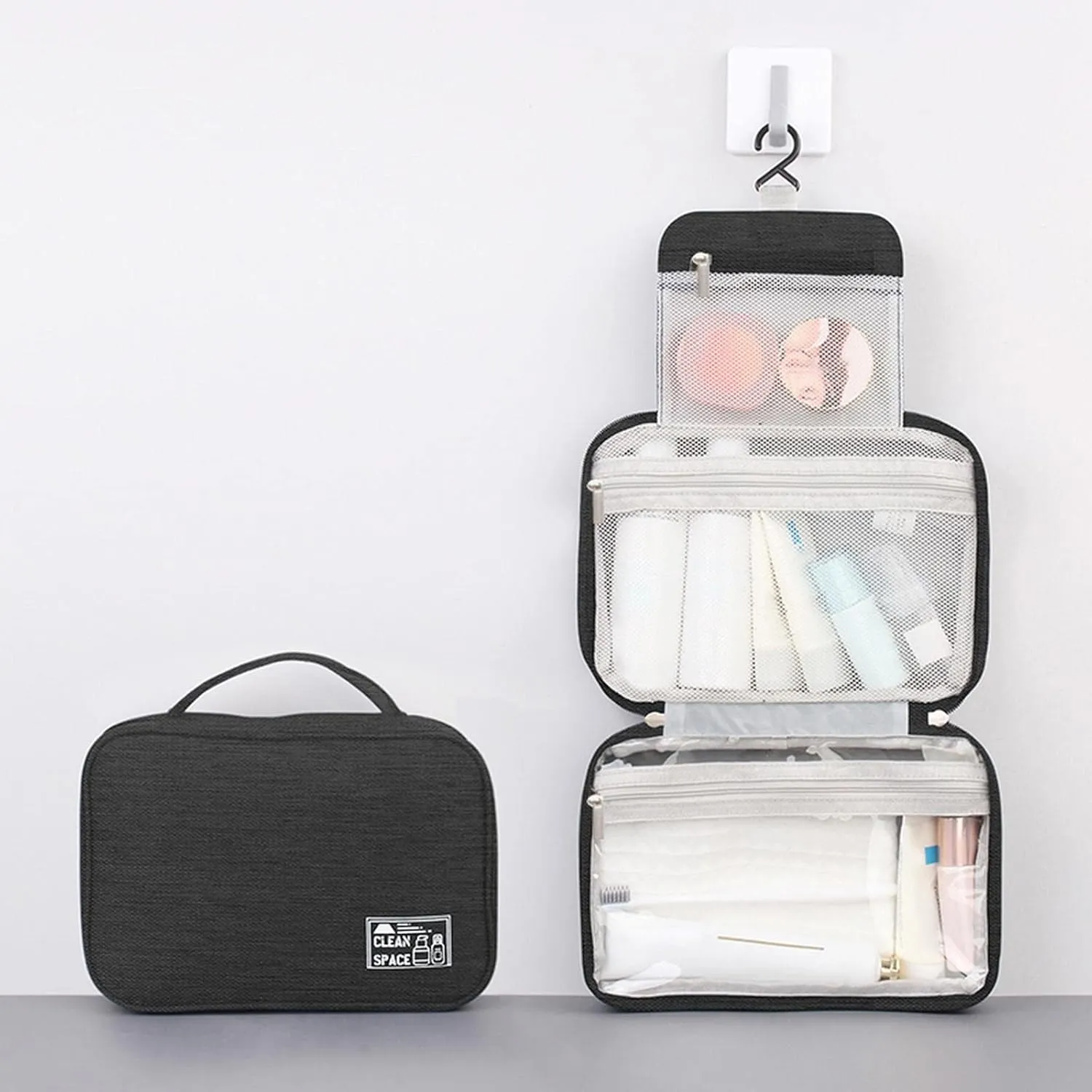 Makeup Carrying Case for Teens Toiletry Bag Travel Makeup Cosmetic Bag Large Hanging Toiletry Bag Storage with 3 Compartments Travel Organizer for Men and Women
