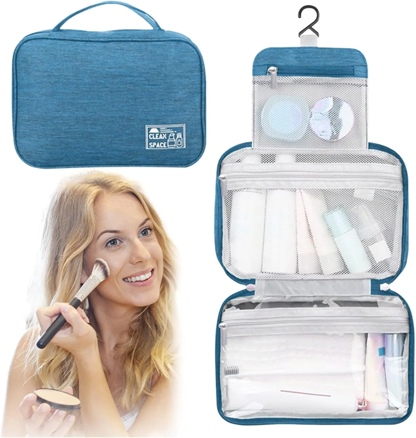 Makeup Carrying Case for Teens Toiletry Bag Travel Makeup Cosmetic Bag Large Hanging Toiletry Bag Storage with 3 Compartments Travel Organizer for Men and Women