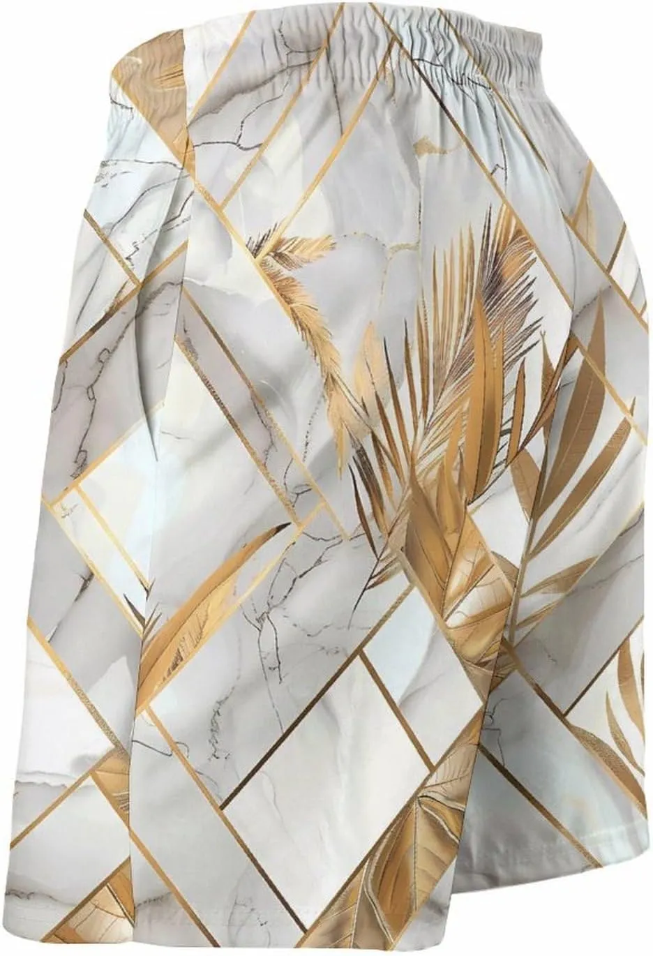 Marble Geometric Gold Leaves Men's Swim Trunks Quick Dry Board Shorts Breathable Summer Beach Shorts Bathing Suits