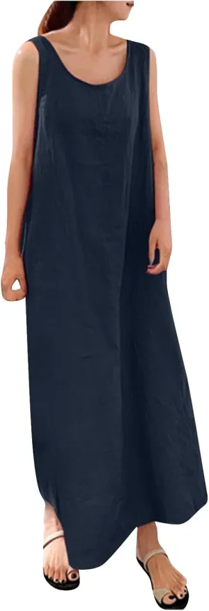 Maxi Dresses for Women,2023 Spring Summer Trendy Crew Neck Short Sleeve Floral Print Beach Dresses with Pockets