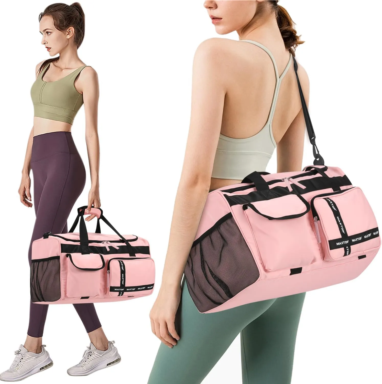 MAXTOP Gym Bag for Women Men Travel Duffle Bag Large Capacity Carry On Weekender Overnight Bag With Shoe Compartment Gym Tote Dry Wet Separation Duffel Bag for Travel