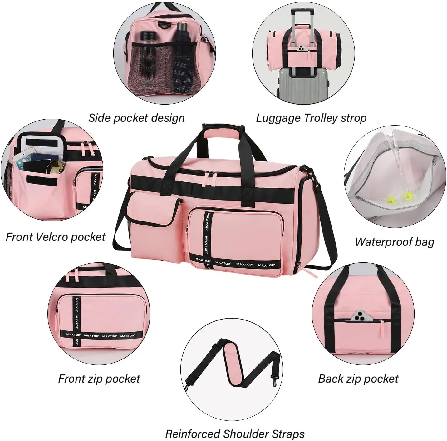 MAXTOP Gym Bag for Women Men Travel Duffle Bag Large Capacity Carry On Weekender Overnight Bag With Shoe Compartment Gym Tote Dry Wet Separation Duffel Bag for Travel