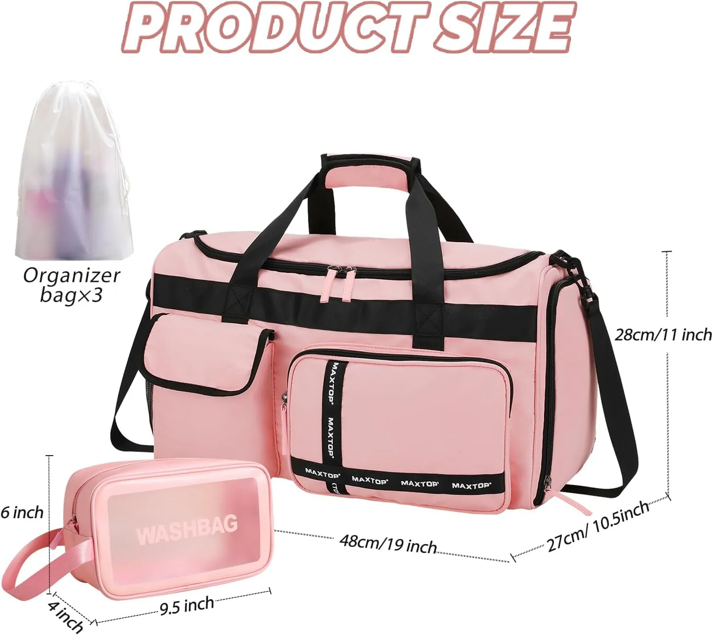 MAXTOP Gym Bag for Women Men Travel Duffle Bag Large Capacity Carry On Weekender Overnight Bag With Shoe Compartment Gym Tote Dry Wet Separation Duffel Bag for Travel