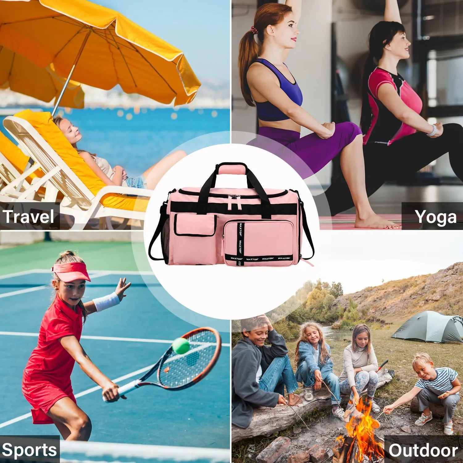 MAXTOP Gym Bag for Women Men Travel Duffle Bag Large Capacity Carry On Weekender Overnight Bag With Shoe Compartment Gym Tote Dry Wet Separation Duffel Bag for Travel
