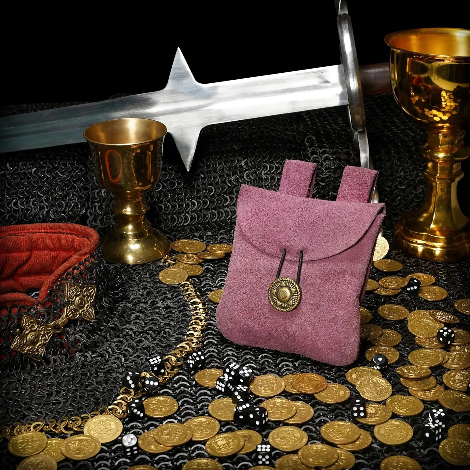 Medieval Leather Pouch, Viking Belt Bag, Renaissance Purse, Suede Leather Belt Bag LARP Waist Bag Cosplay Coin Purse Antique Vintage Style Coin Jewelry Pouch - Purple, 5.5  5.1