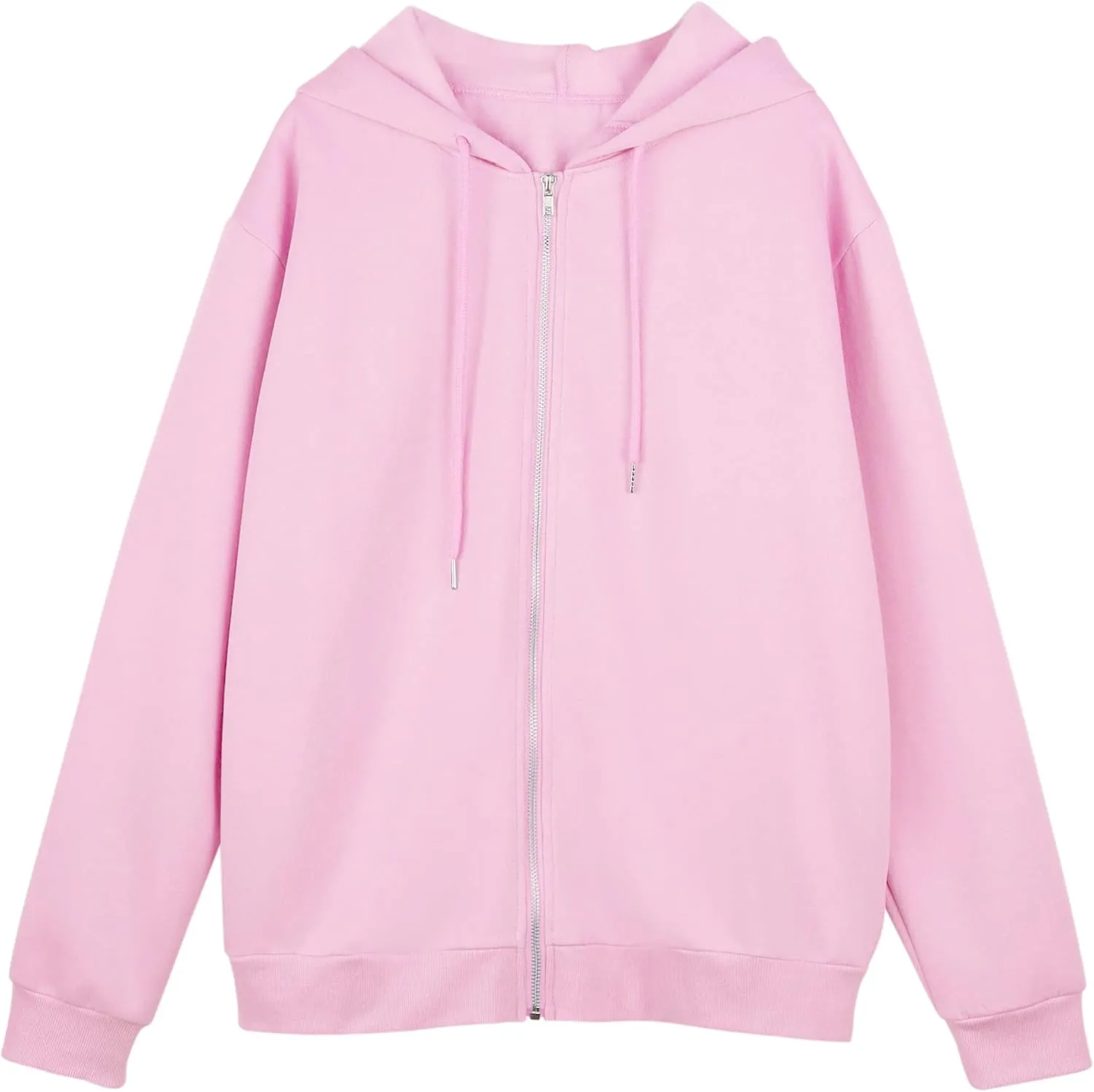 Meladyan Women Oversized Solid Zip Up Hoodie Drawstring Hooded Long Sleeve Fleece Vintage Sweatshirts Jackets Pockets 90s