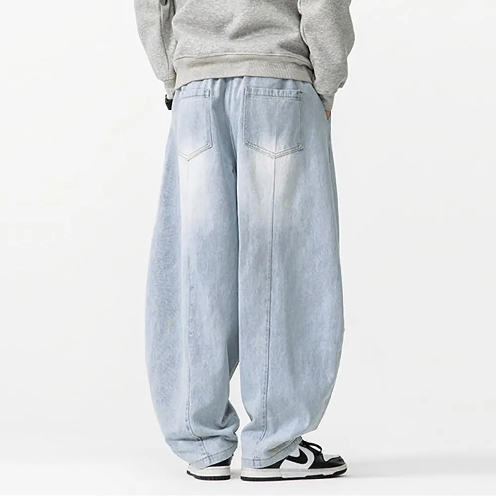 Mens Baggy Denim Harem Pants Elastic Waist Wide Leg Loose Jeans