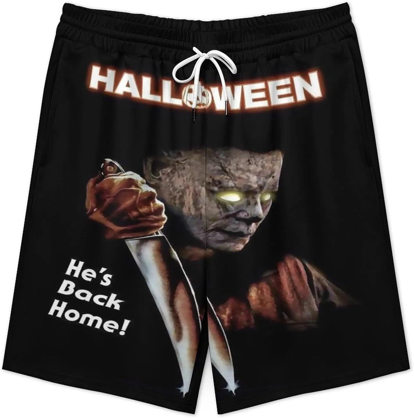 Men's Beach Pants Halloween Michael Myers Summer Board Shorts with Pockets Beach Shorts Bathing Suits for Men