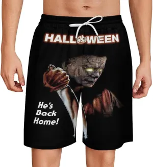 Men's Beach Pants Halloween Michael Myers Summer Board Shorts with Pockets Beach Shorts Bathing Suits for Men
