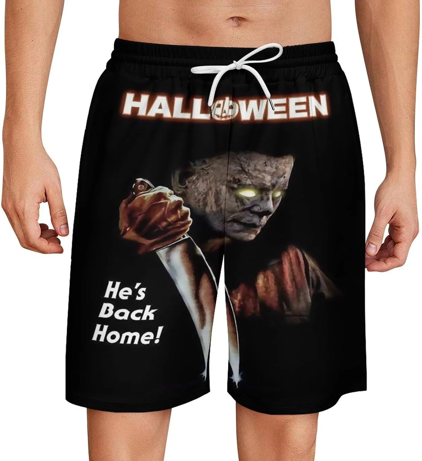 Men's Beach Pants Halloween Michael Myers Summer Board Shorts with Pockets Beach Shorts Bathing Suits for Men