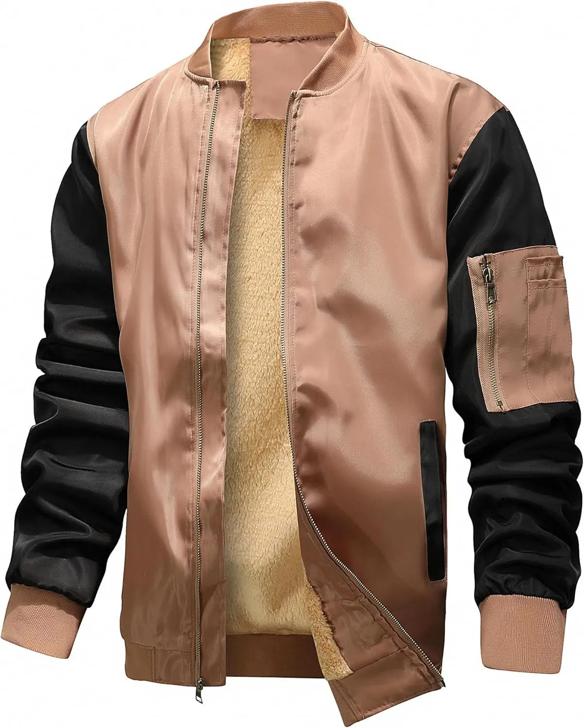 Men's Bomber Fleece Jackets Lightweight Windbreaker Full Zip Varsity Jacket Casual Coat Outwear Sportswear