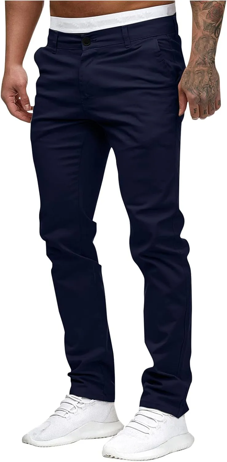 Mens Casual Pants Slim Fit Stretch Flat Front Slacks Zip Off Skinny Golf Chino Business Work Dress Pants with Pockets