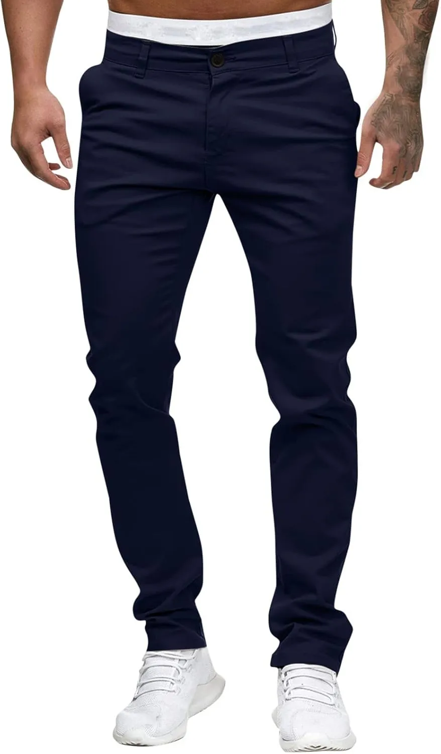 Mens Casual Pants Slim Fit Stretch Flat Front Slacks Zip Off Skinny Golf Chino Business Work Dress Pants with Pockets