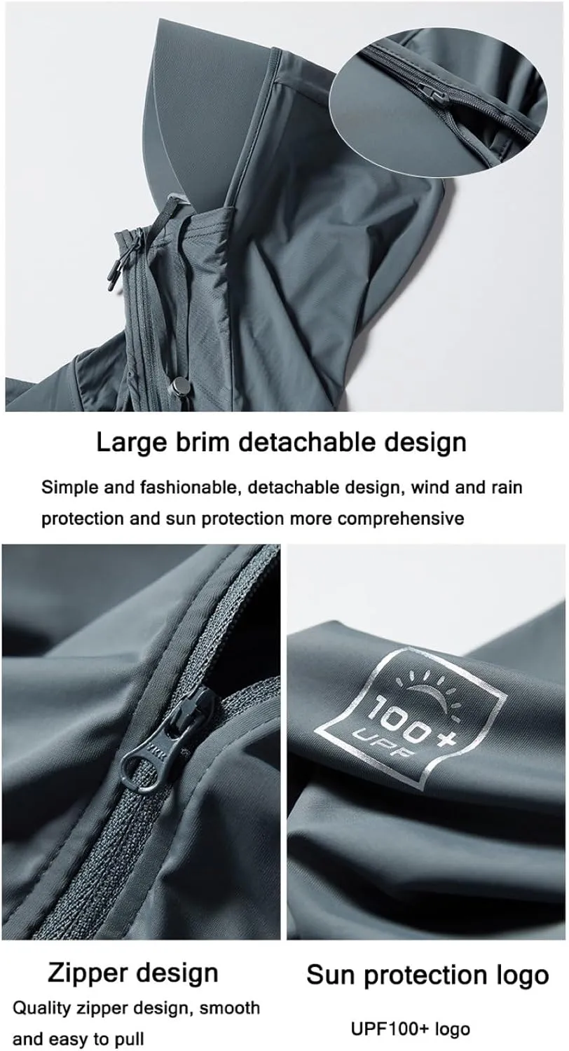 Men's Long Sleeve Lightweight Sun Hoodie UPF 100  Protection Shirt Quick Dry Athletic Loose Fit With Thumbholes (Color : Light gray, Size : 6X-Large)