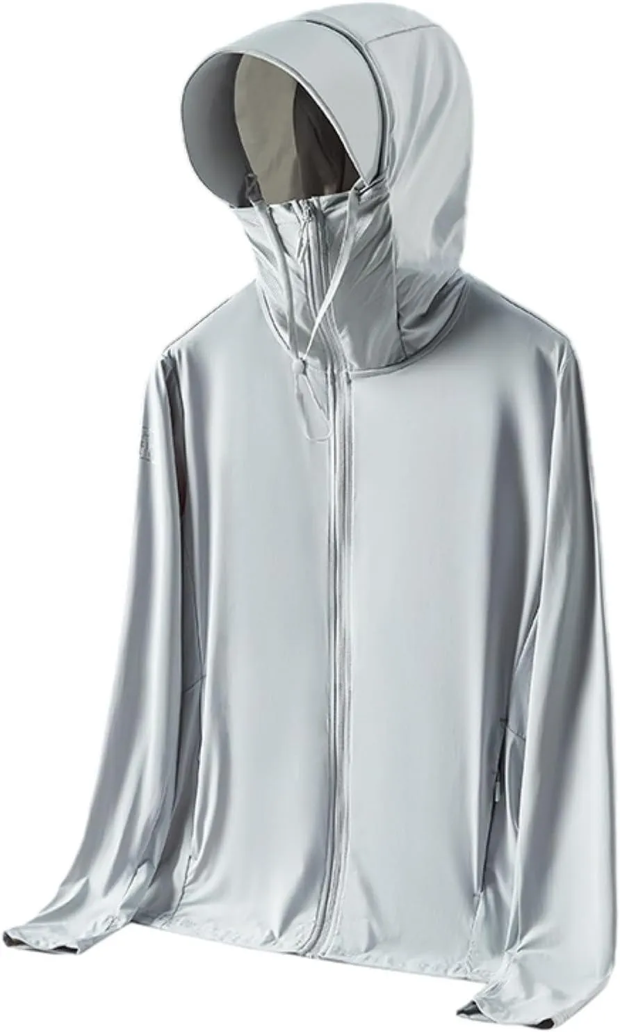 Men's Long Sleeve Lightweight Sun Hoodie UPF 100  Protection Shirt Quick Dry Athletic Loose Fit With Thumbholes (Color : Light gray, Size : 6X-Large)