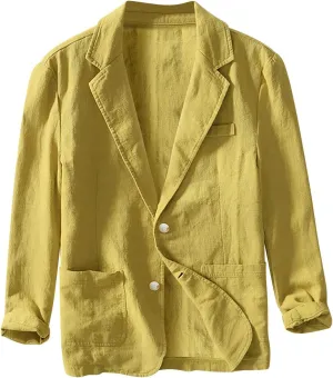 Mens Loose Fit Linen Cotton Casual Blazers Lightweight Button Down Sport Coats Lapel Collar Summer Suit Blazer Jacket