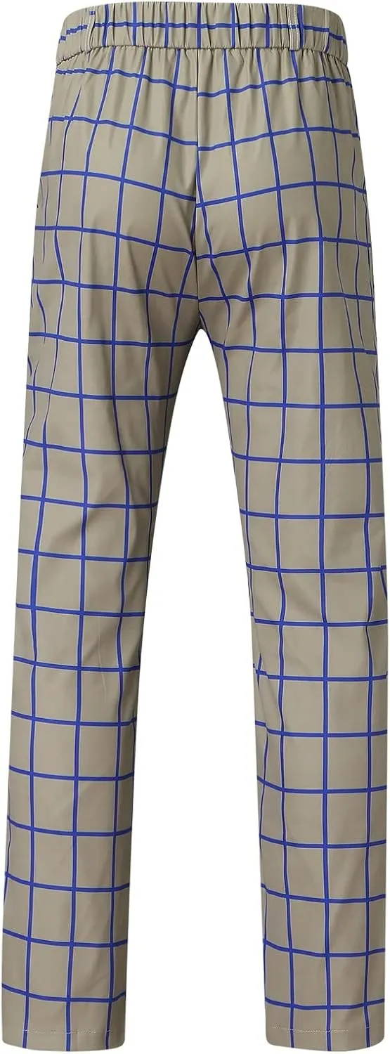 Men's Plaid Dress Pants Slim Fit Flat Front Business Work Pencil Trousers Casual Stretchy Golf Chino Pants with Pockets