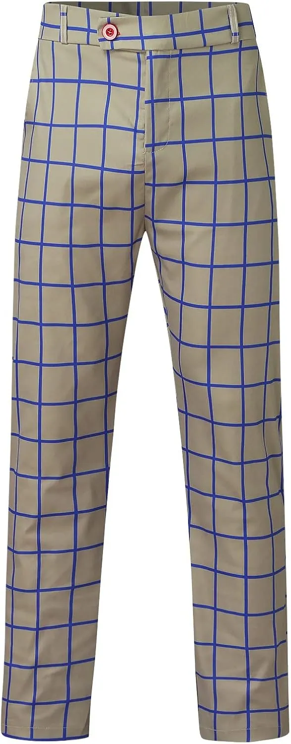 Men's Plaid Dress Pants Slim Fit Flat Front Business Work Pencil Trousers Casual Stretchy Golf Chino Pants with Pockets
