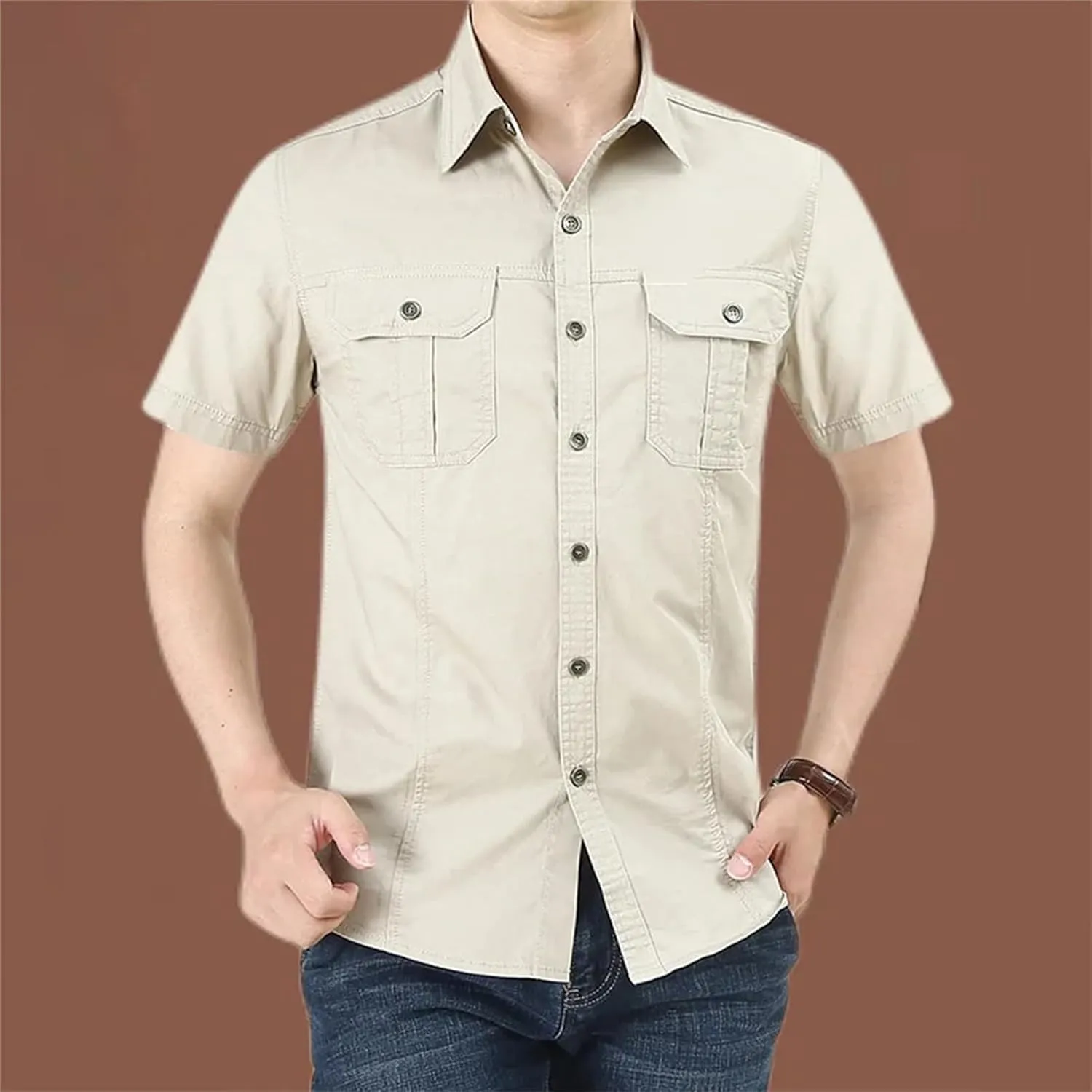 Men's Quick-Dry Cargo Shirt, Lapel Breathable Outdoor Hiking