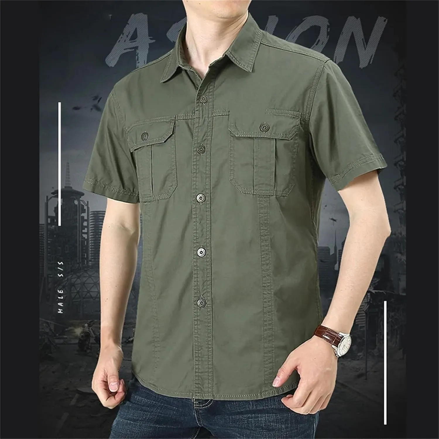 Men's Quick-Dry Cargo Shirt, Lapel Breathable Outdoor Hiking