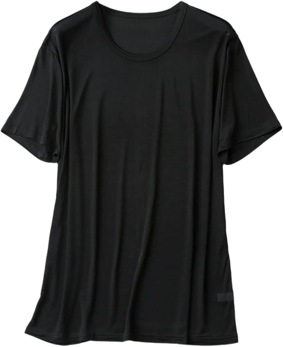 Mens Silk Knitted T Shirt 100% Pure Mulberry Silk Sleep T Shirt Crew Neck Top Undershirt Blouse Short Sleeve Tee Tops