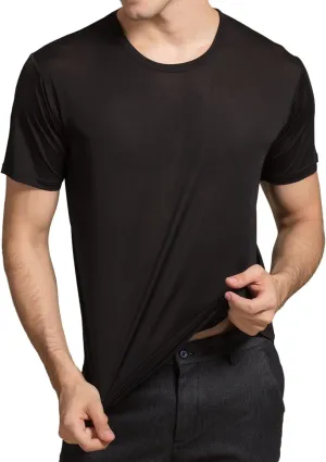 Mens Silk Knitted T Shirt 100% Pure Mulberry Silk Sleep T Shirt Crew Neck Top Undershirt Blouse Short Sleeve Tee Tops