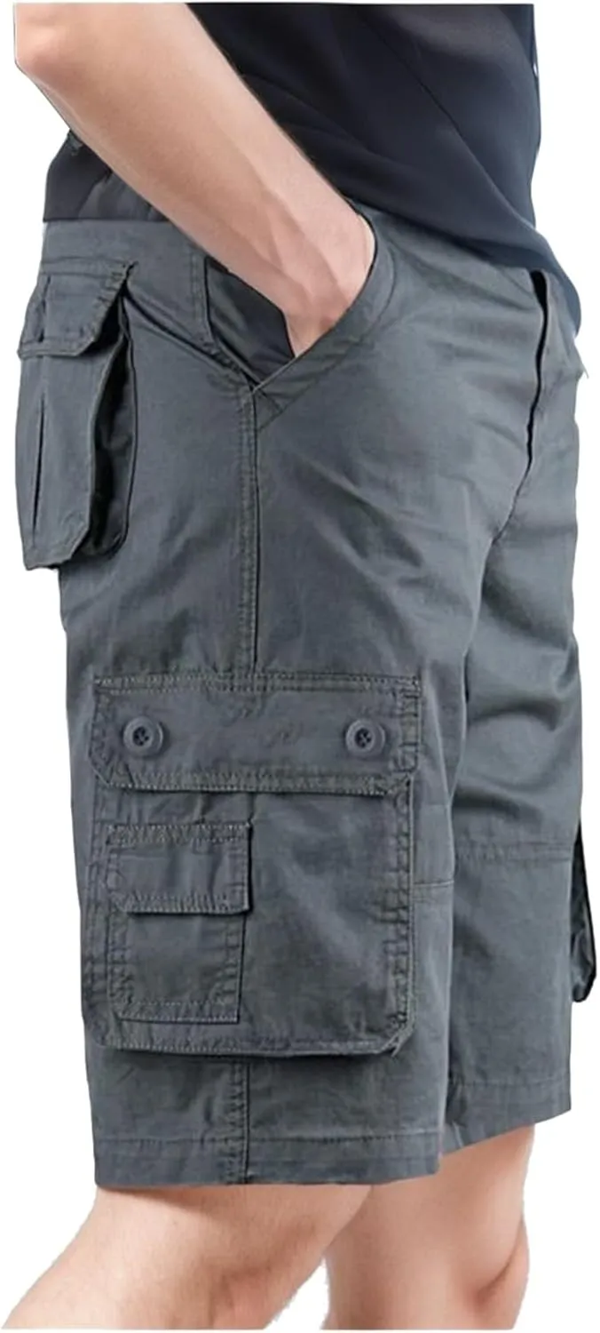 Men's Solid Color Multi Pockets Shorts Fashion Summer Leisure Pants Overalls Hiking Cargo Shorts Athletic Joggers