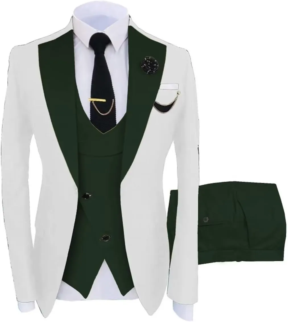 Men's Tuxedo Suits Slim Fit Casual Suit Blazer Dinner Solid One Button Wedding Prom Jackets Vest Trousers Pants Set