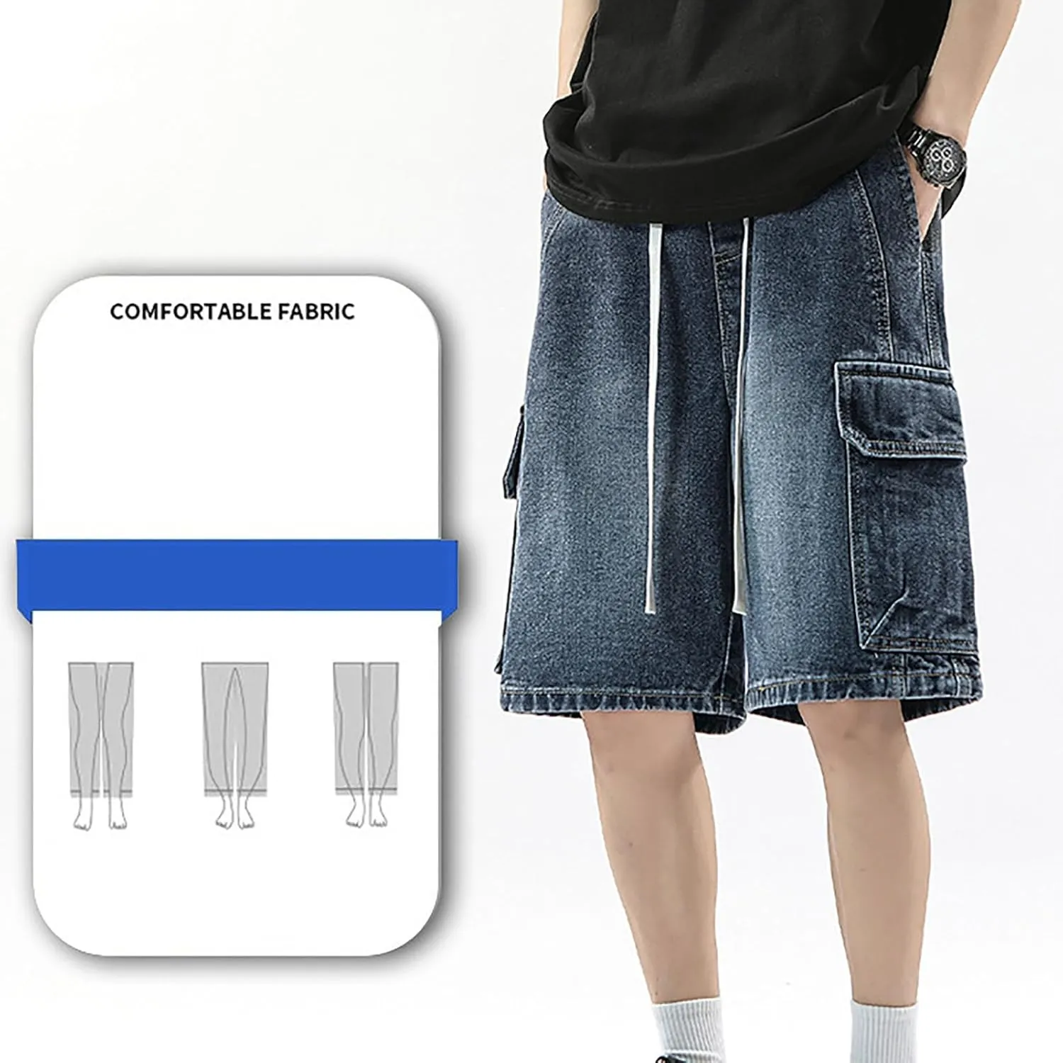 Mens Y2K Grunge Baggy Jean Shorts Casual Hip Hop Aesthetic Pants Loose Fit Denim Shorts Streetwear Clothes