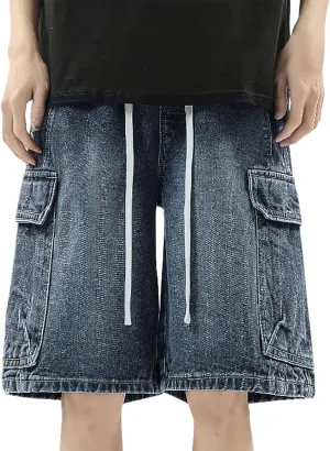 Mens Y2K Grunge Baggy Jean Shorts Casual Hip Hop Aesthetic Pants Loose Fit Denim Shorts Streetwear Clothes