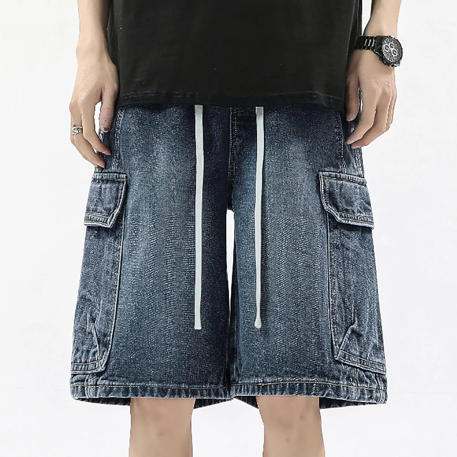Mens Y2K Grunge Baggy Jean Shorts Casual Hip Hop Aesthetic Pants Loose Fit Denim Shorts Streetwear Clothes