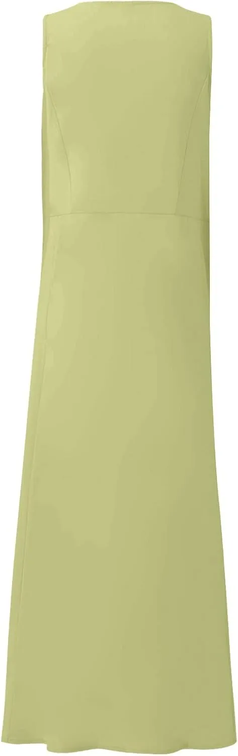 midelxp Summer Sundresses for Women Casual Loose Swing Beach Tank Dresses Sleeveless Solid Color Long Dresses with Pocket