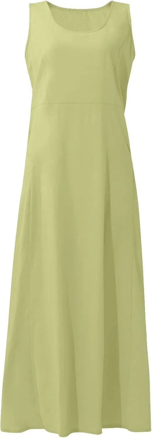 midelxp Summer Sundresses for Women Casual Loose Swing Beach Tank Dresses Sleeveless Solid Color Long Dresses with Pocket