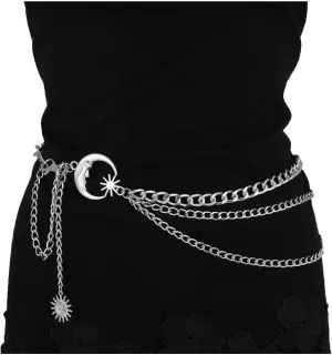 MILAKOO 3 Layered Metal Waist Chain Belt for Women Moon & Sun Belly Belt Body Chain Jewelry for Dress Jeans