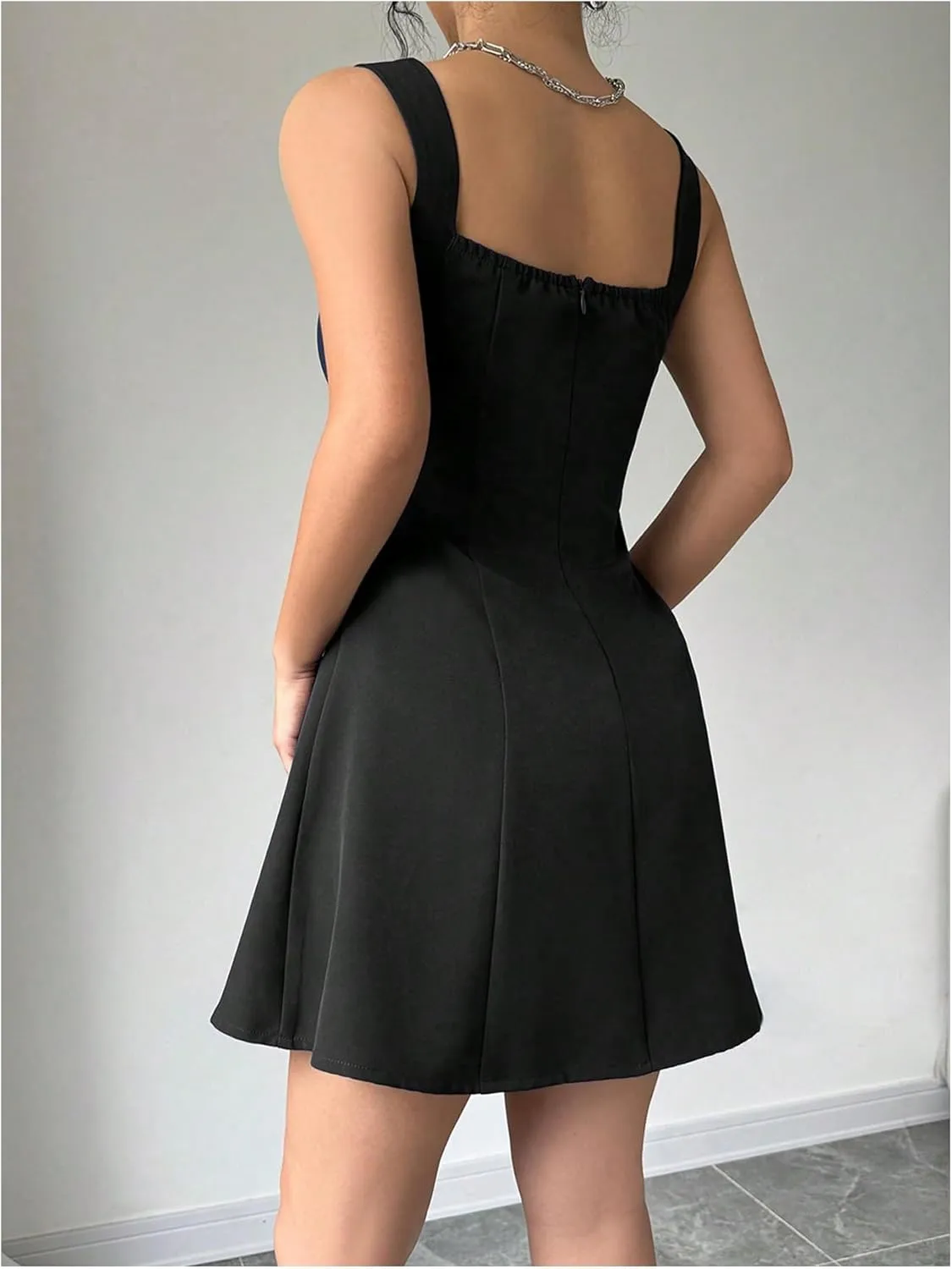Milumia Women Square Neck Halter Dress Sleeveless Flared A Line Mini Dresses