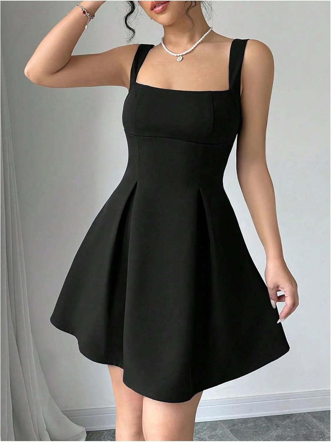 Milumia Women Square Neck Halter Dress Sleeveless Flared A Line Mini Dresses