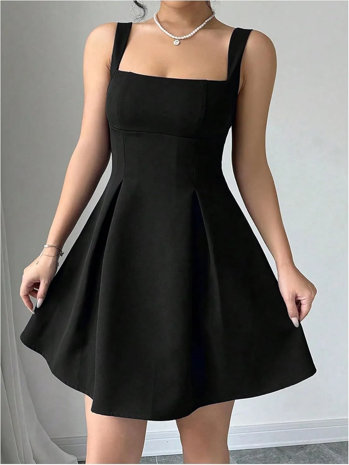 Milumia Women Square Neck Halter Dress Sleeveless Flared A Line Mini Dresses